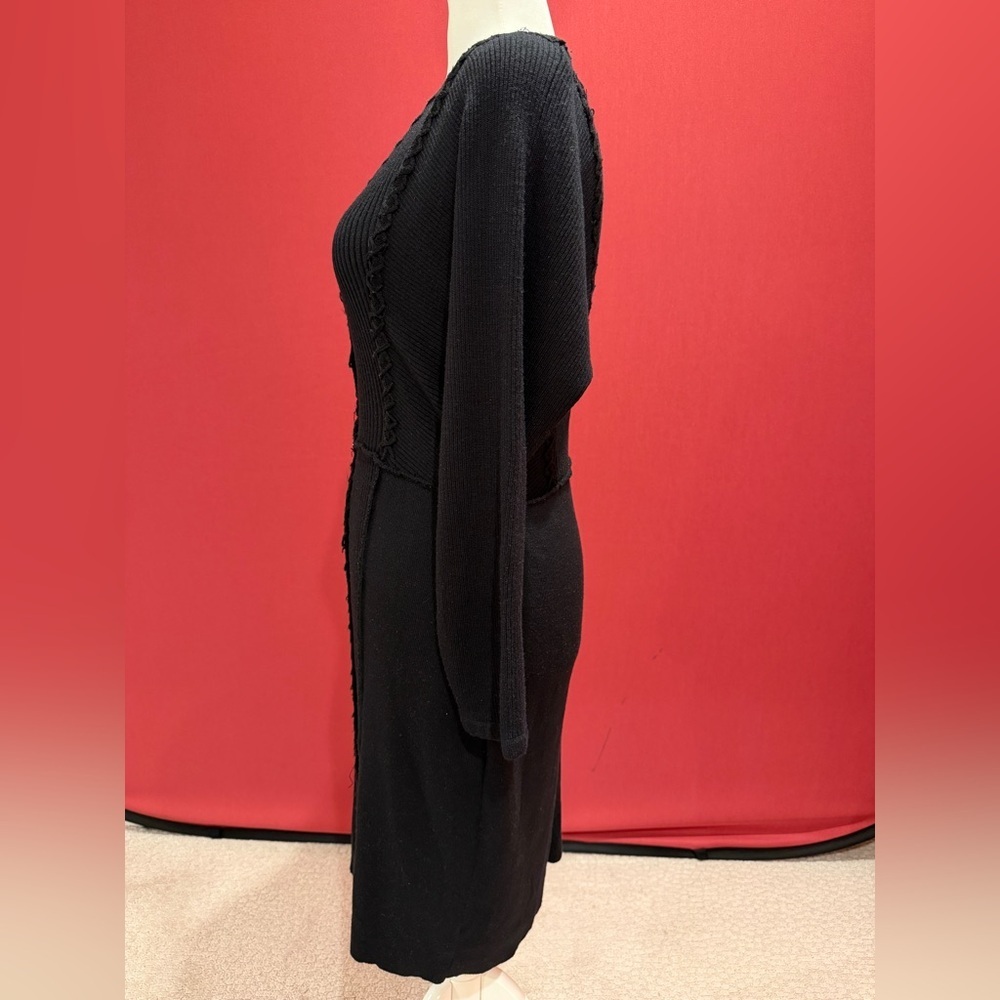 Carole Little Black V-neck Long Sleeve Knit Dress - Picture 4 of 10